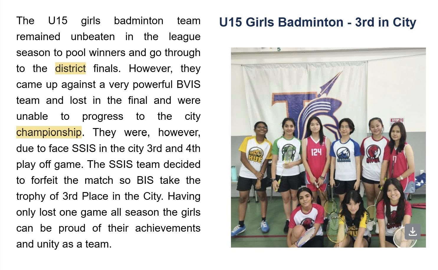 Badminton (U15 SISAC – 2024)