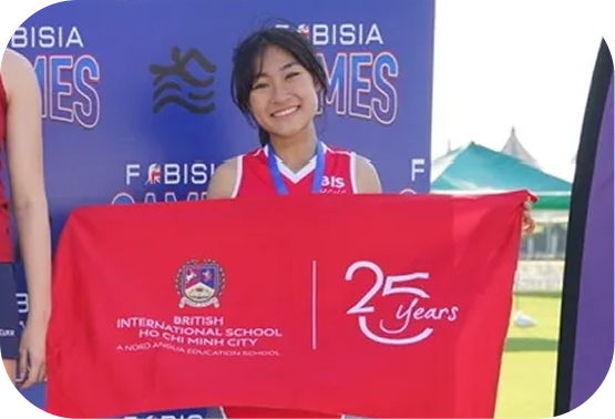Dolly representing her school at an international event