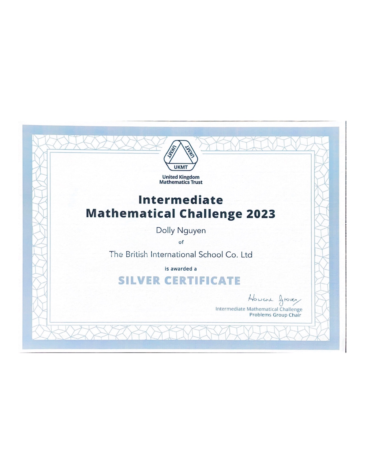 Intermediate Mathematical Challenge (UKMT) – Silver Award (2023)