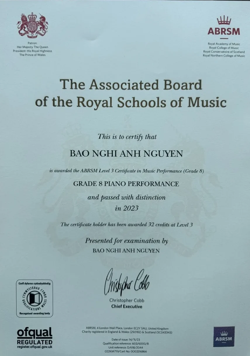ABRSM Grade 8 Piano – Distinction (2023)