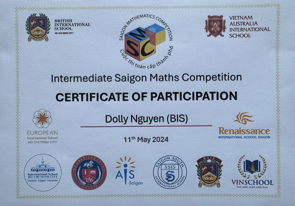 Intermediate Saigon Mathematics Competition – 3rd Place (Team Overall) 